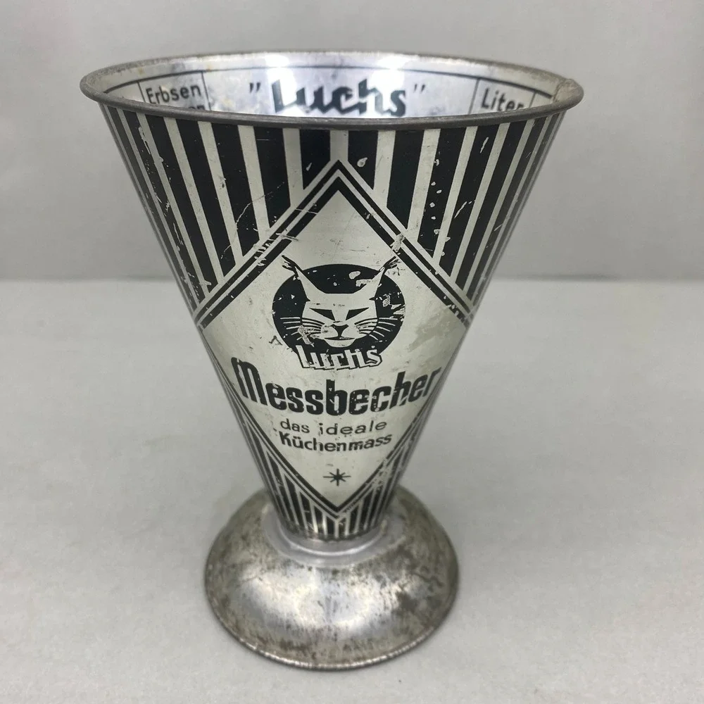 VTG Luchs Messbecher Measuring‎ Cup Silver Black Art Deco Graphic 1950's 6x4.5
